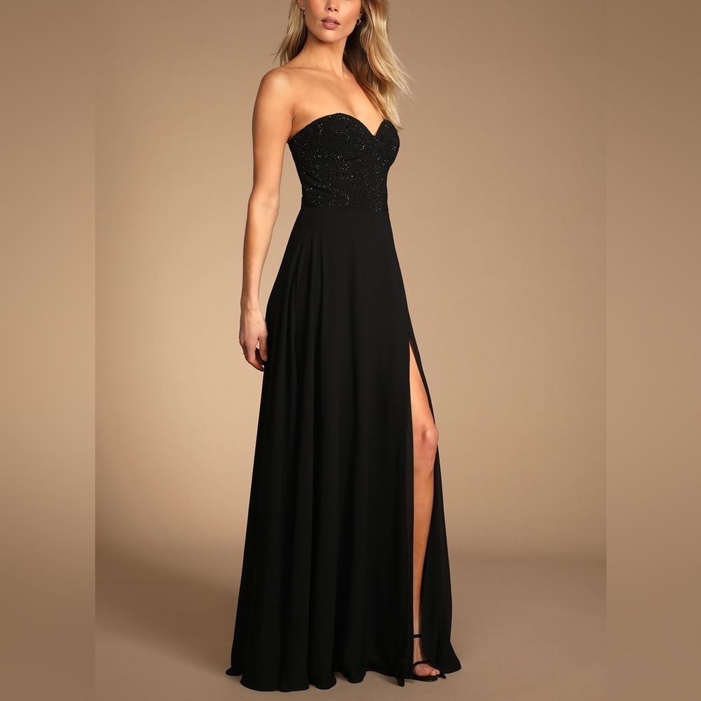 Lulus Remember This Moment Black Rhinestone Strapless Maxi Dress Size M